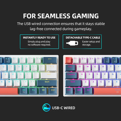 Teclado mecánico K500-B61 60% 61 Teclas Gamming Keybaord Wired Full Key Hot-Swappable RGB Backlit