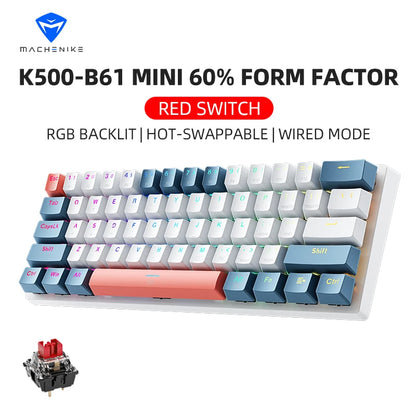 Teclado mecánico K500-B61 60% 61 Teclas Gamming Keybaord Wired Full Key Hot-Swappable RGB Backlit